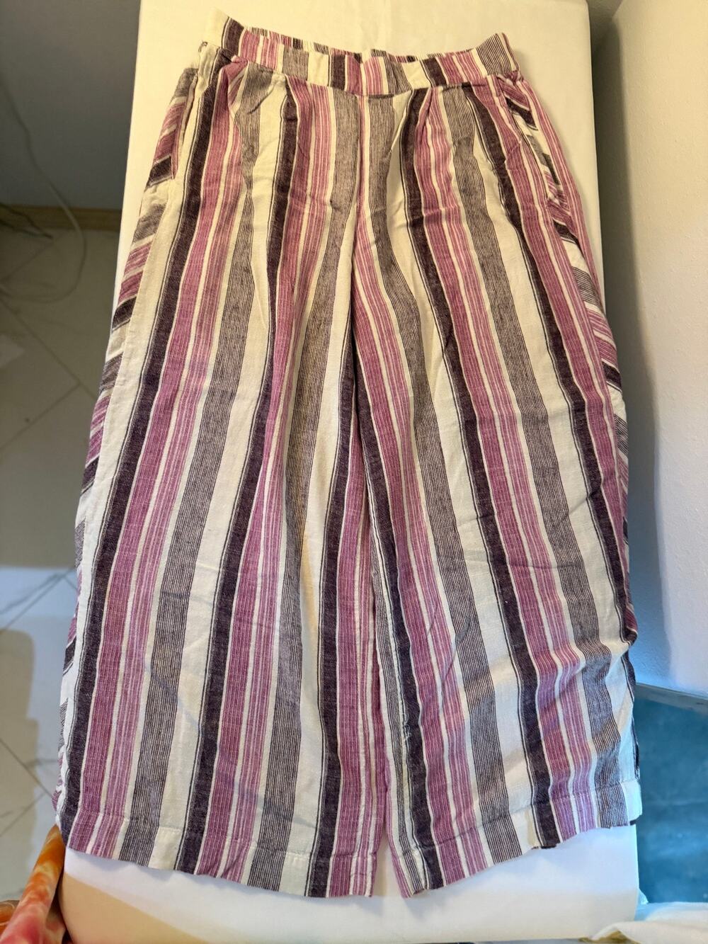 Tribal Jeans Orchid Sky Striped Linen Wide Leg Pants Size L